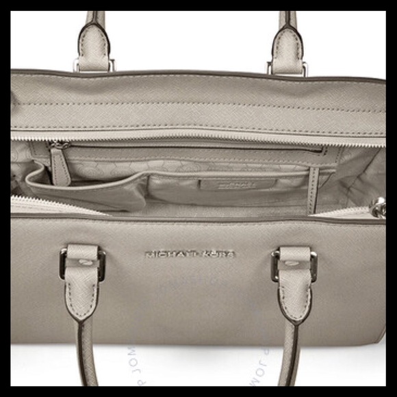 NWT Michael Kors Large Selma Satchel Handbag 3D Stud Floral Strap Pearl Grey - Picture 11 of 15